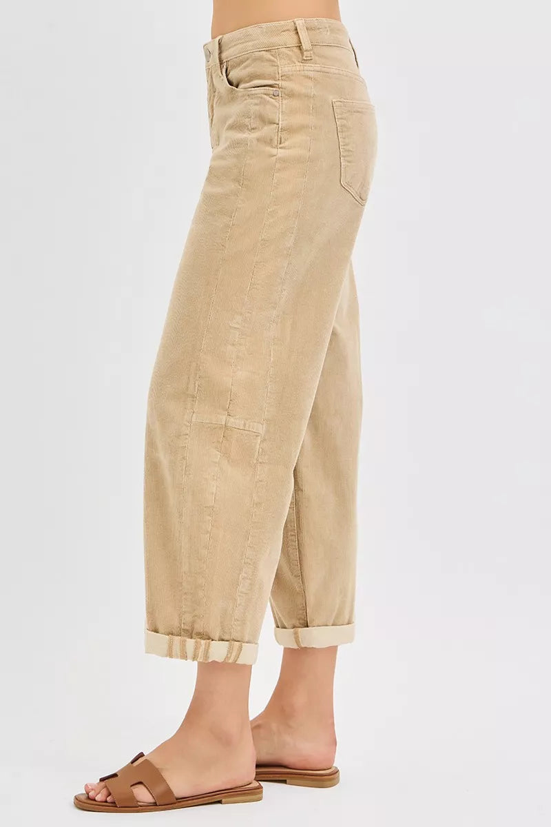 RISEN High Rise Crop Barrel Cordurory Pants | Daverri Fashions