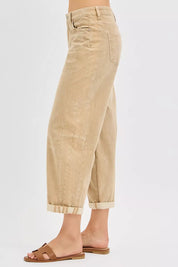 RISEN High Rise Crop Barrel Cordurory Pants | Daverri Fashions