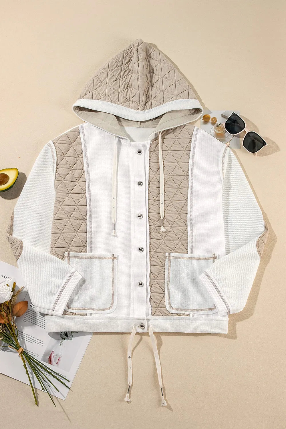 Drawstring Color Block Long Sleeve Jacket | Jackets Daverri Fashions