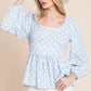Lime 'N' Chili Polka Dot Print Balloon Sleeve Babydoll Peplum Top - DAVERRI FASHIONS