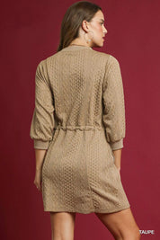 Umgee Drawstring Cable Knit Mini Dress with Pockets | Daverri Fashions