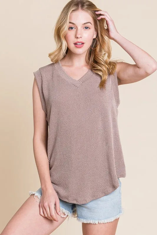BOMBOM Rib Knit V-Neck Tank