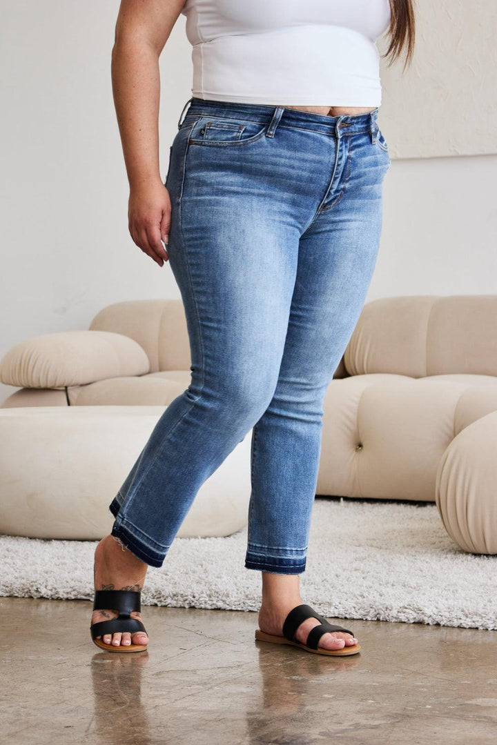 Judy Blue Full Size Release Hem Cropped Bootcut Jeans Jeans