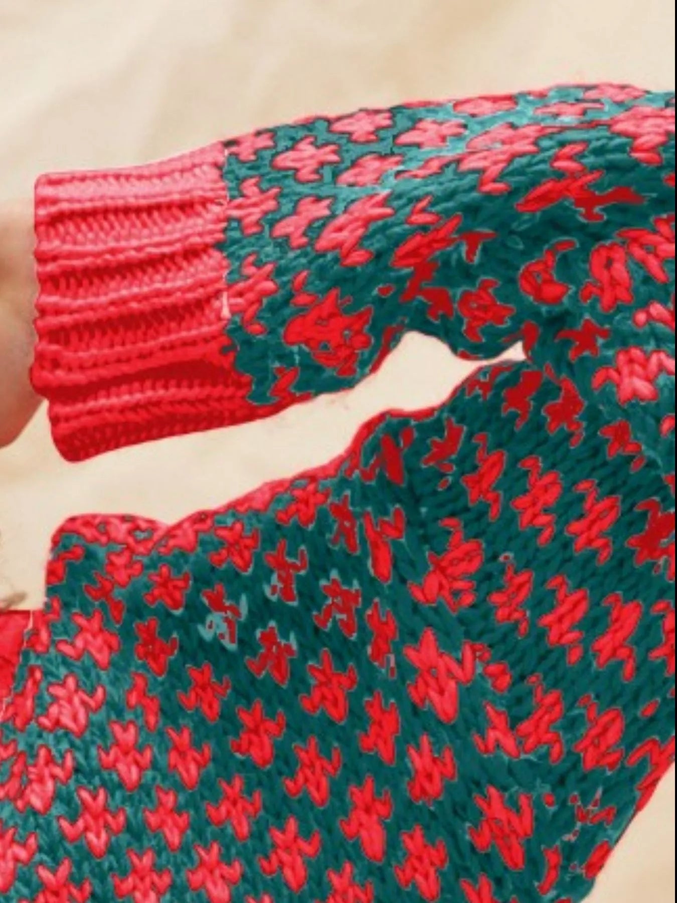 SO ME Color Block Textured Christmas Sweater V Neck Top | Sweaters Daverri Fashions