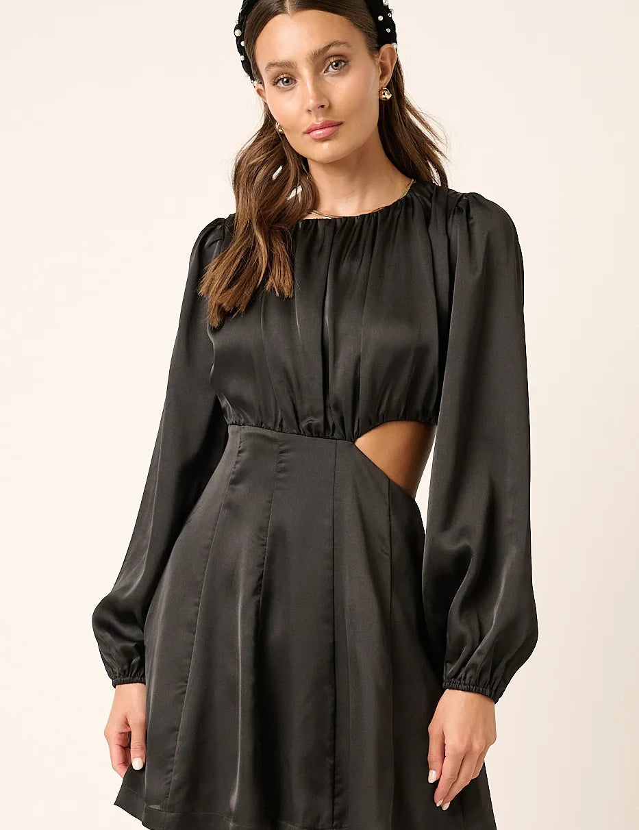 BLACK Mittoshop Satin Side Cutout Detail Mini Dress | Mini Dresses Daverri Fashions