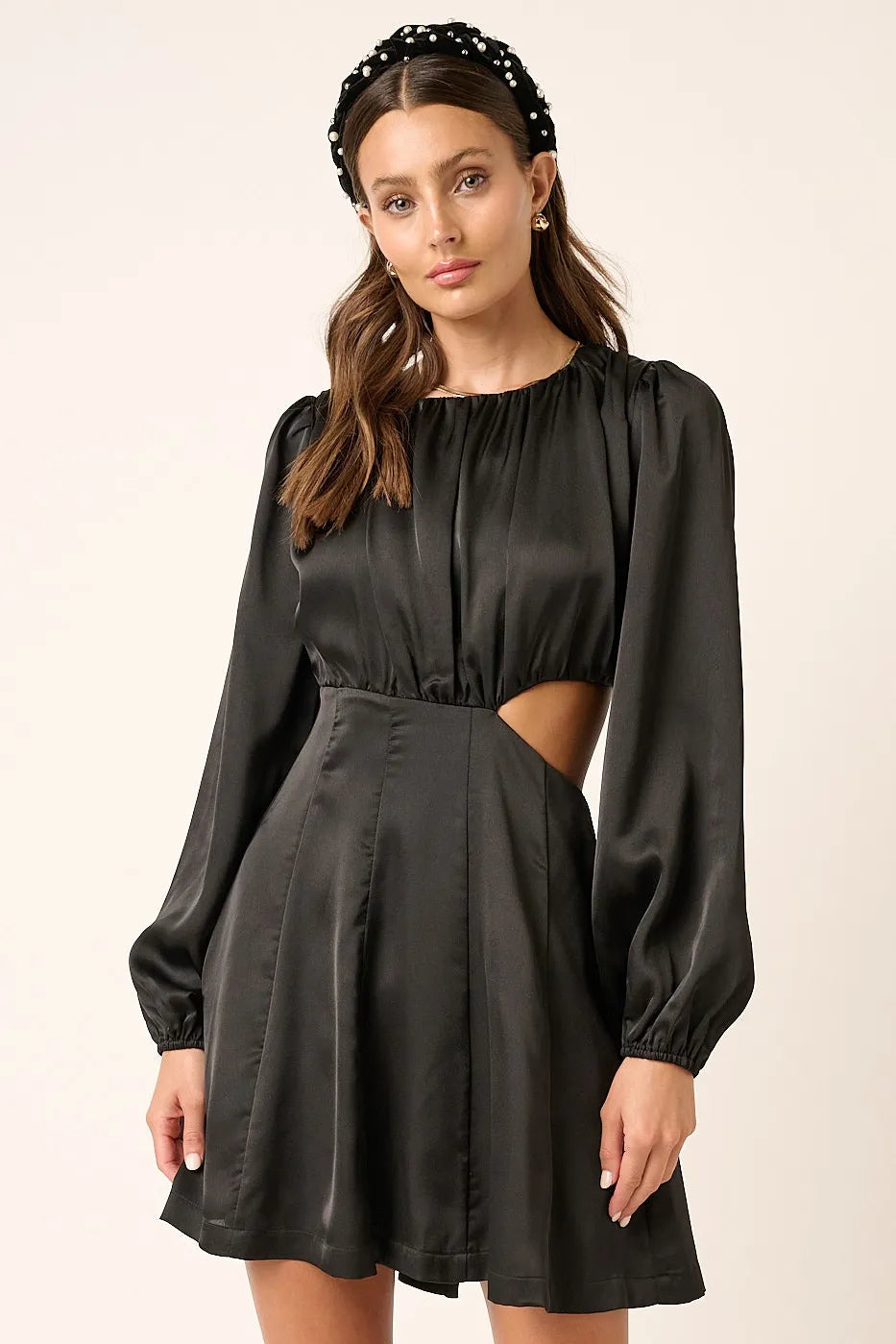 BLACK Mittoshop Satin Side Cutout Detail Mini Dress | Mini Dresses Daverri Fashions