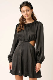 BLACK Mittoshop Satin Side Cutout Detail Mini Dress | Mini Dresses Daverri Fashions