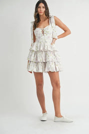 MABLE Floral Print Shoulder Tie Layered Mini Dress | Daverri Fashions