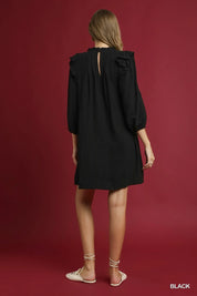 Umgee Linen Ruffle Shoulder Pleated Babydoll Dress | Daverri Fashions