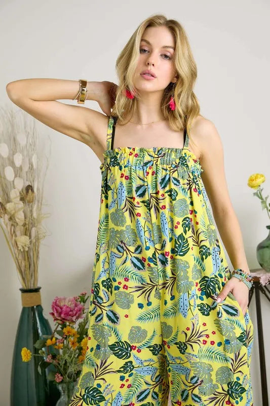 ADORA Elastic Detail Tropical Jumpsuit Jumpsuits