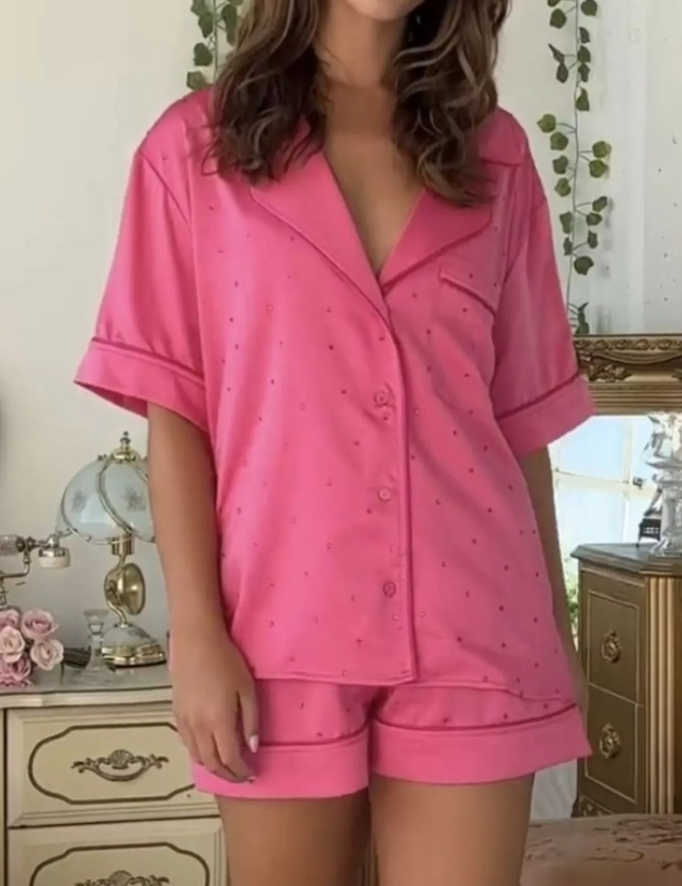 Dark Powder Button Up Half Sleeve Shirt and Shorts Lounge Set | Loungewear Sets Daverri Fashions