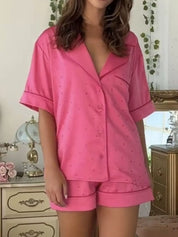 Dark Powder Button Up Half Sleeve Shirt and Shorts Lounge Set | Loungewear Sets Daverri Fashions