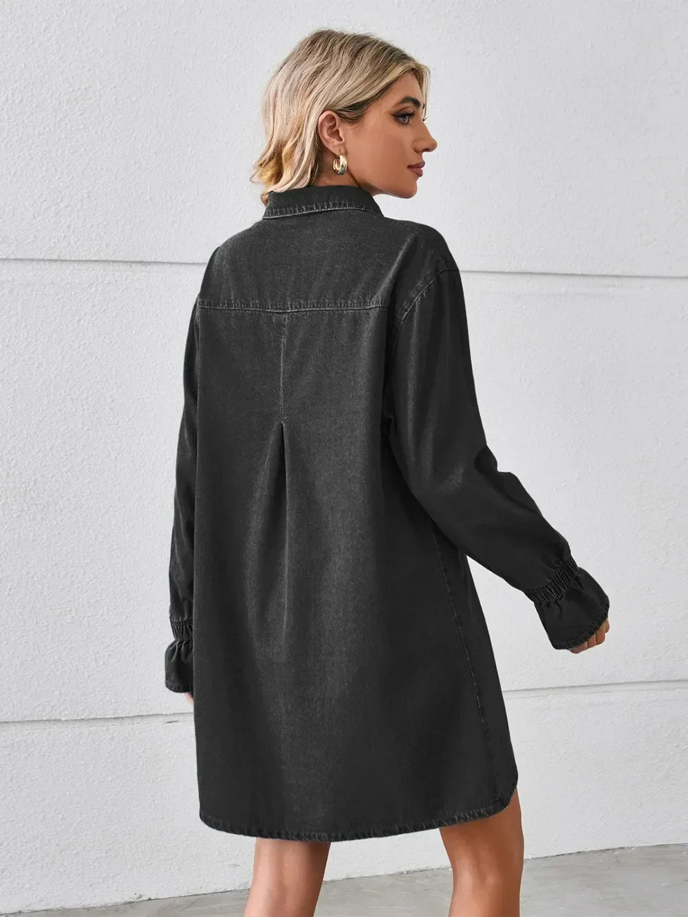 Pocketed Dropped Shoulder Mini Denim Dress - DAVERRI FASHIONS