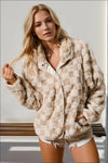 Double Take Checkered Long Sleeve Fuzzy Jacket - DAVERRI FASHIONS