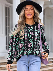 Angel Wings Flower Round Neck Long Sleeve Sweater | Sweaters Daverri Fashions