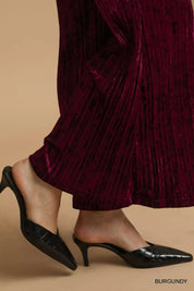Umgee Velvet Pleated Wide Leg Pants | Pants Daverri Fashions