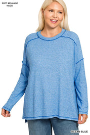 Zenana Full Size Melange Hacci Exposed Seam Hi-low Tee Plus Size | T-Shirts Daverri Fashions