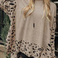 Slit Leopard Mock Neck Dropped Shoulder Sweater - DAVERRI FASHIONS