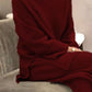 Cozy deep red ribbed knit relaxed fit top and pants set plus size