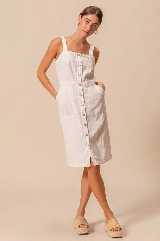 SO ME Button Down Pocket Front Pinafore Dress OFF WHITE
