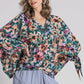 Umgee Full Size Floral V-Neck Tie Sleeve Blouse Plus Size FORESTMIX Blouses