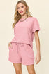 Double Take Full Size Texture Short Sleeve T-Shirt and Drawstring Shorts Set Dusty Pink Outfit Sets