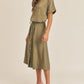 MABLE Short Sleeve Top and Button Down Midi Skirt Set Skirts