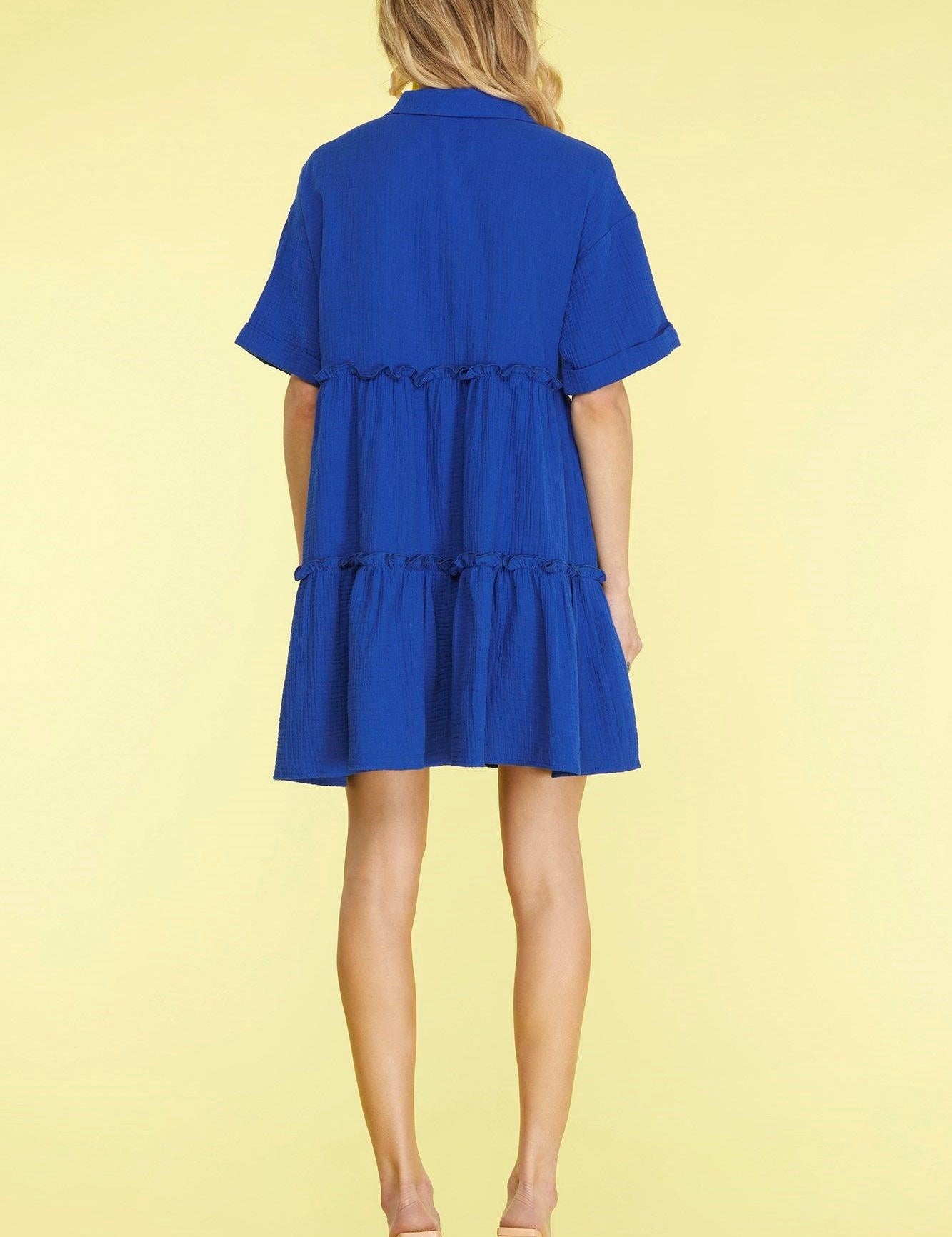 She + Sky Full Size Button Front Frill Tiered Mini Dress Plus Size | Daverri Fashions