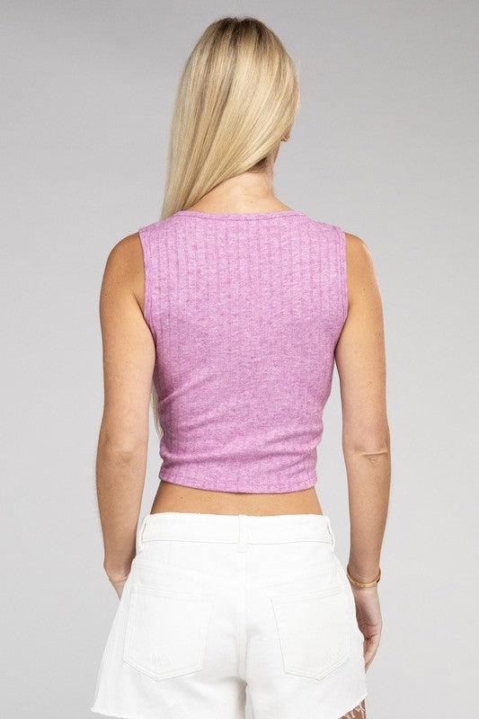 Ribbed Scoop Neck Cropped Sleeveless Top Tank Tops