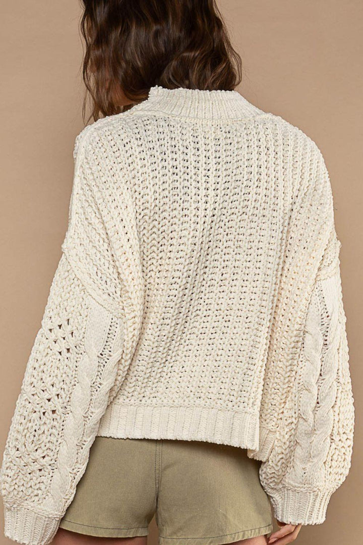 Mock Neck Cable Knit Sweater Tops