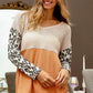BiBi Color Block Leopard V Neck Knit Top Tops