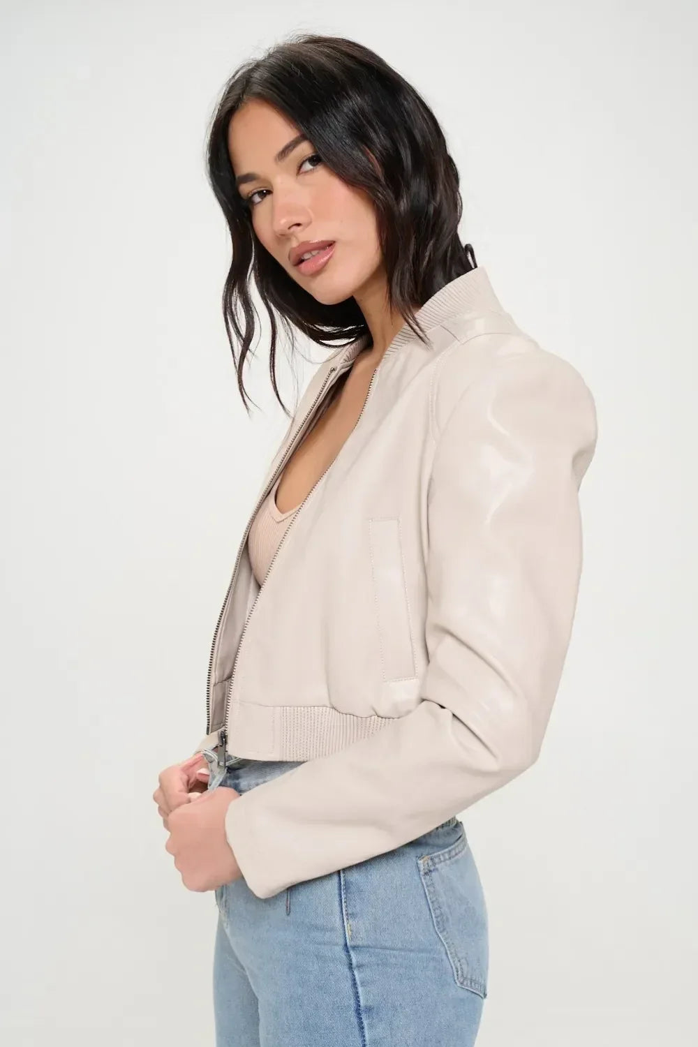 Coalition LA Zip Up Cropped Bomber Jacket - DAVERRI FASHIONS
