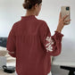 Daverri Fashions Embroidered Notched Long Sleeve Blouse - DAVERRI FASHIONS
