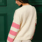 BiBi Colorful Floral Patched Sweater with Striped Sleeve - DAVERRI FASHIONS