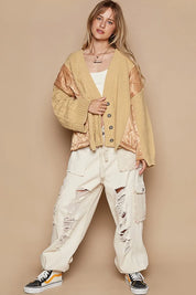 POL Quilting Patch Button Up Cable Knit Jacket Camel Multi | Jackets Daverri Fashions