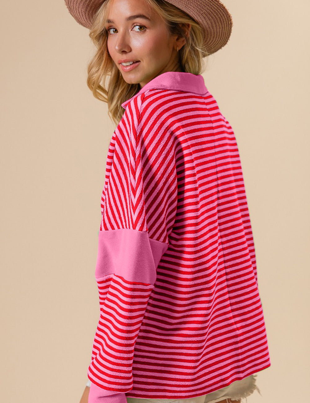 BiBi Striped Contrast Long Sleeve Knit Top