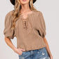SAGE+FIG Lace-Up Waffle Knit Crop Top Camel Tops