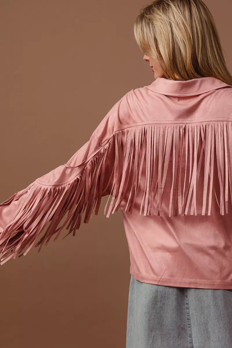 BiBi Suede Fringe Long Sleeve Jacket | Jackets Daverri Fashions