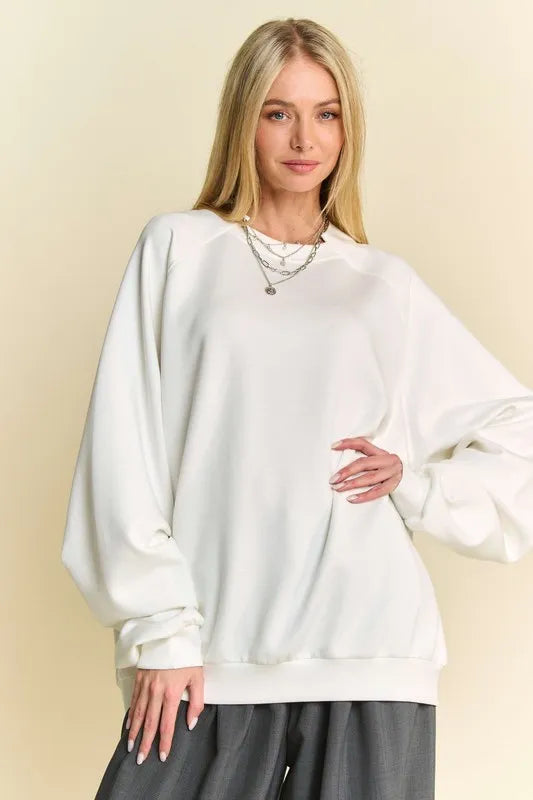 Davi & Dani Round Neck Raglan Sleeve Sweatshirt White Sweatshirts