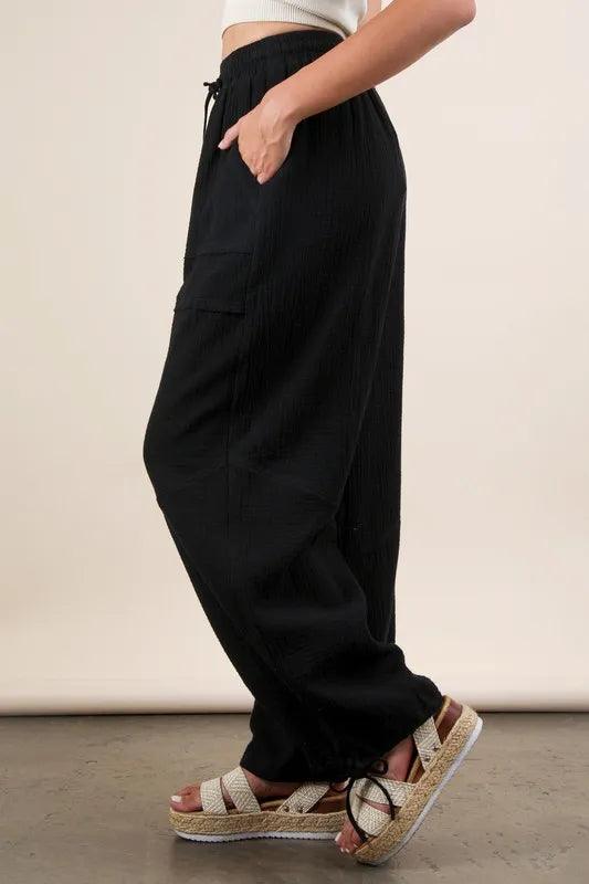 VERY J Wide Leg Gauze Solid Pants Pants