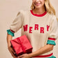 BiBi Christmas Merry Letter Patches Contrast Banded Top - DAVERRI FASHIONS
