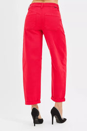 RISEN High Rise Ankle Cuffed Barrel Pants | Pants Daverri Fashions