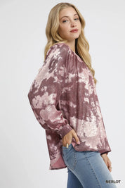 Umgee Metallic Fabric Blouse with Balloon Sleeves | Daverri Fashions
