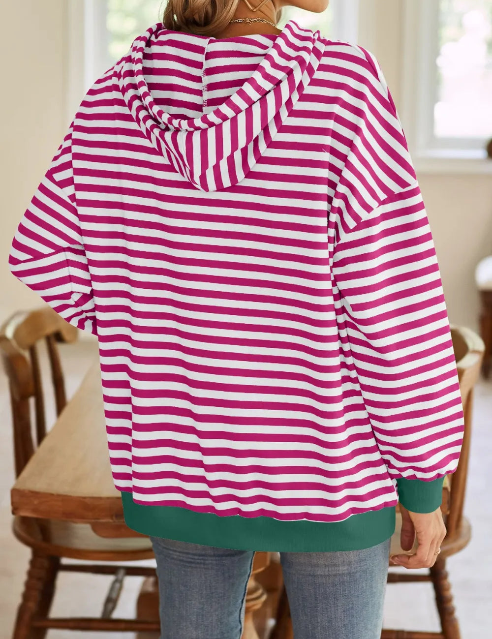 Lovelet Drawstring Striped Long Sleeve Hoodie | Hoodies Daverri Fashions