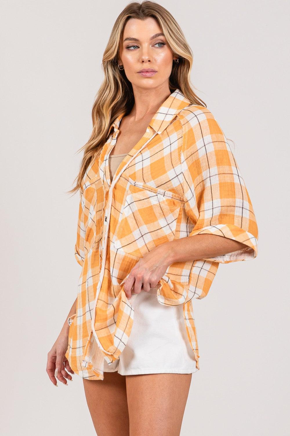 SAGE + FIG Plaid Button Up Side Slit Shirt Shirts & Tops