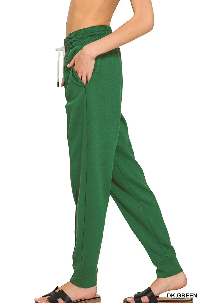 Zenana Drawstring Scuba Sweatpants with Pockets Dk Green - DAVERRI FASHIONS