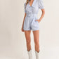 MABLE Striped Puff Sleeve Collared Neck Romper Rompers