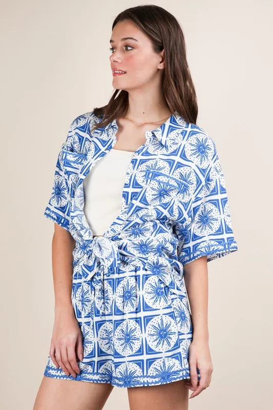 VERY J Tropical Printed Shirt Top and Shorts Set Shorts Sets