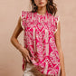 BiBi Printed Pink Ruffle Sleeve Top with tribal pattern