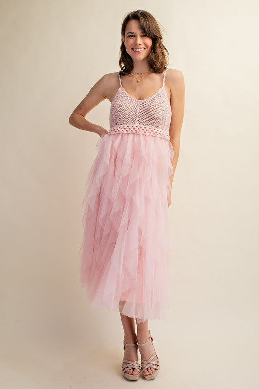 Lovely Tulle Midi Crochet Dress Midi Dresses